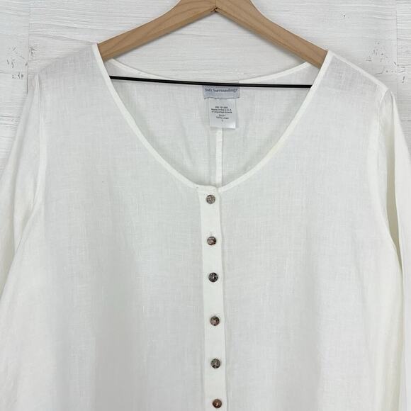 Soft Surroundings 100% Linen Tunic Top Blouse L White Preppy Lagenlook Beach - Picture 2 of 11